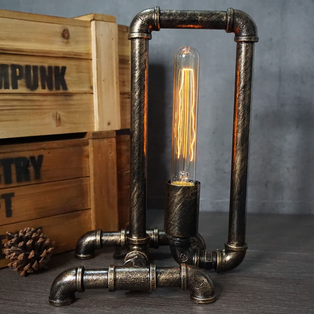 Unique Copper Patina Lamp - Long Filament Bulb, Simple Industrial Design