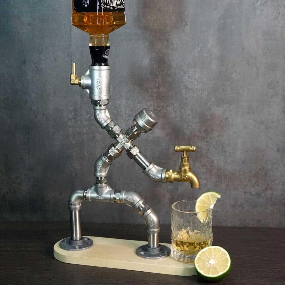 Unique Fencing Athlete Whiskey Pourer - Stainless Steel, Brass Faucet