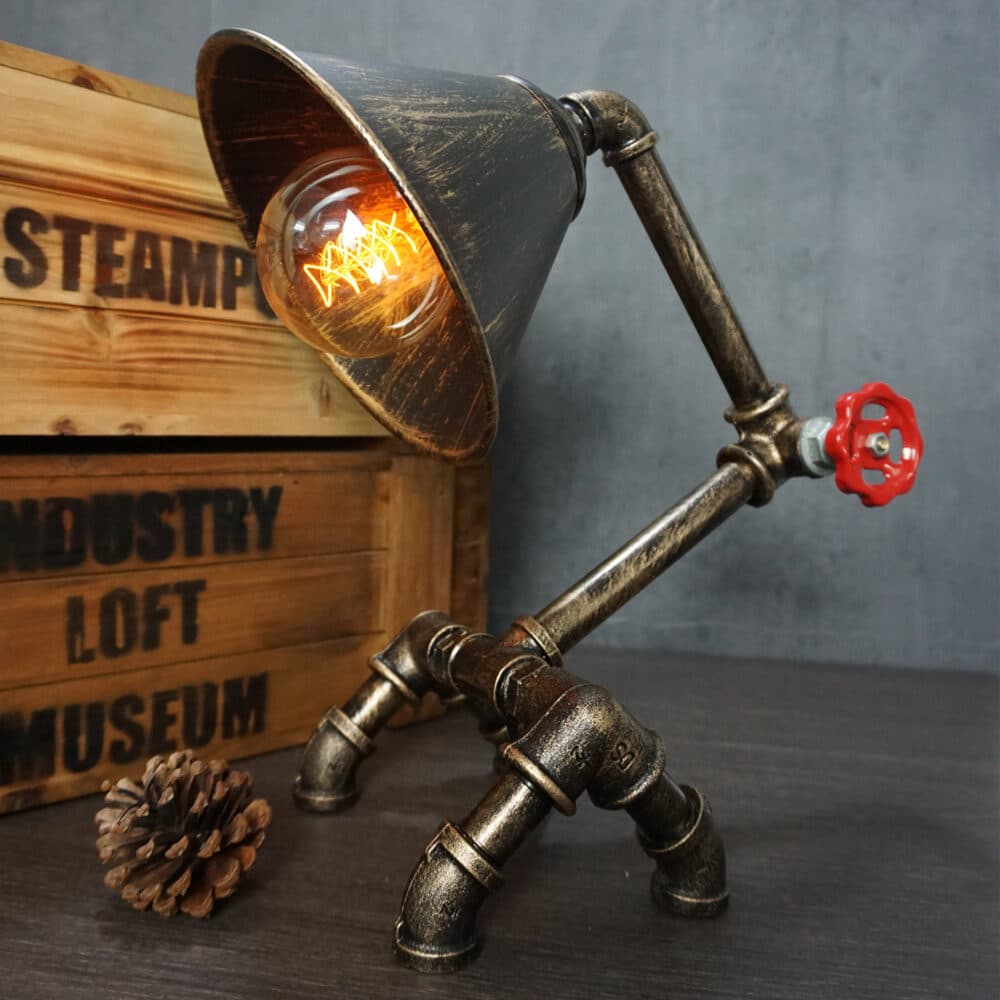 Vintage Industrial Table Lamp with Edison Bulb, Shade, and Antique Copper Finish
