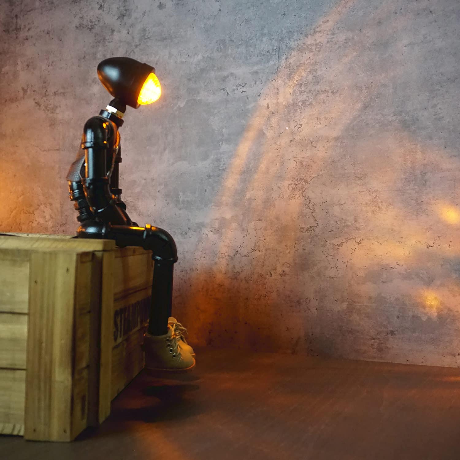 Retro Metal Pipe Robot Night Light – Vest & Boots Design - Image 5