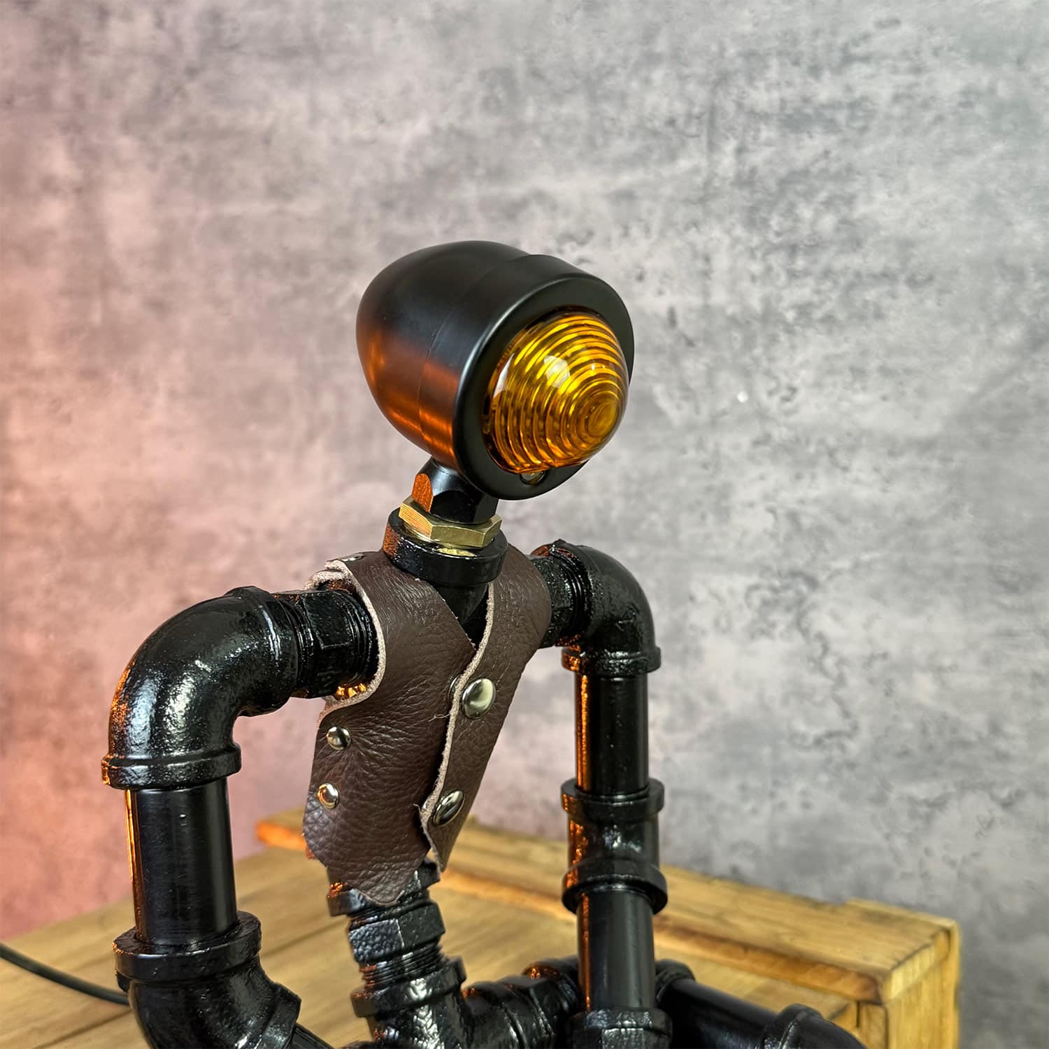 Retro Metal Pipe Robot Night Light – Vest & Boots Design - Image 3