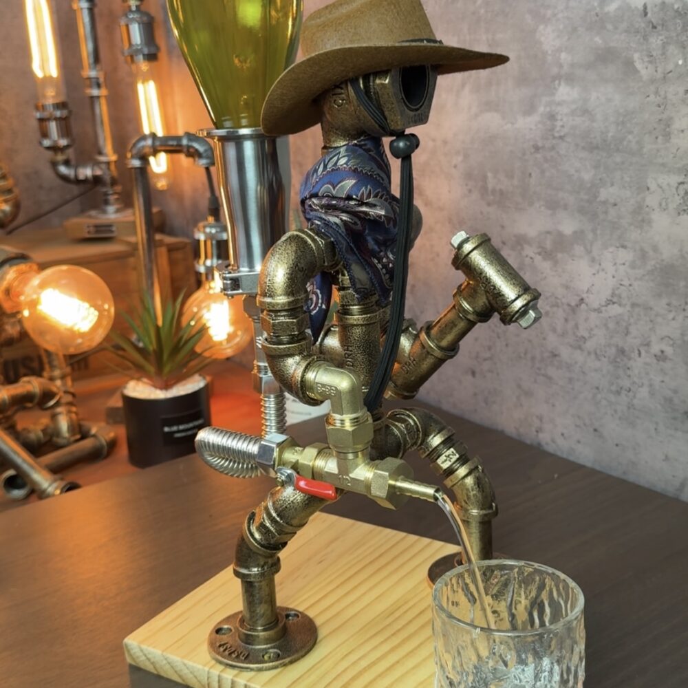 Unique Western Fireman Whiskey Decanter - Cowboy Hat, Hammer, Antique Copper