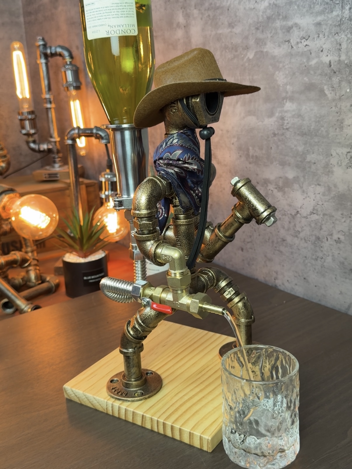 Unique Western Fireman Whiskey Decanter - Cowboy Hat, Hammer, Antique Copper