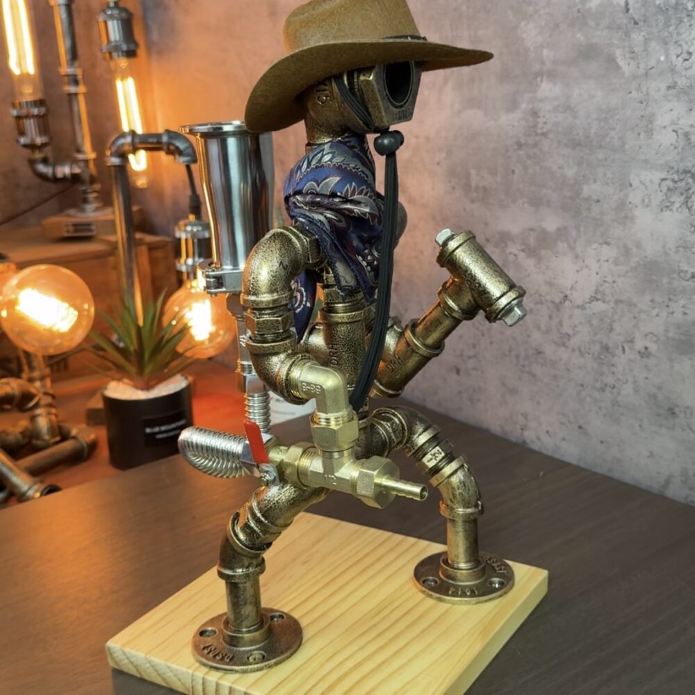 Alternative view of Unique Western Fireman Whiskey Decanter - Cowboy Hat, Hammer, Antique Copper