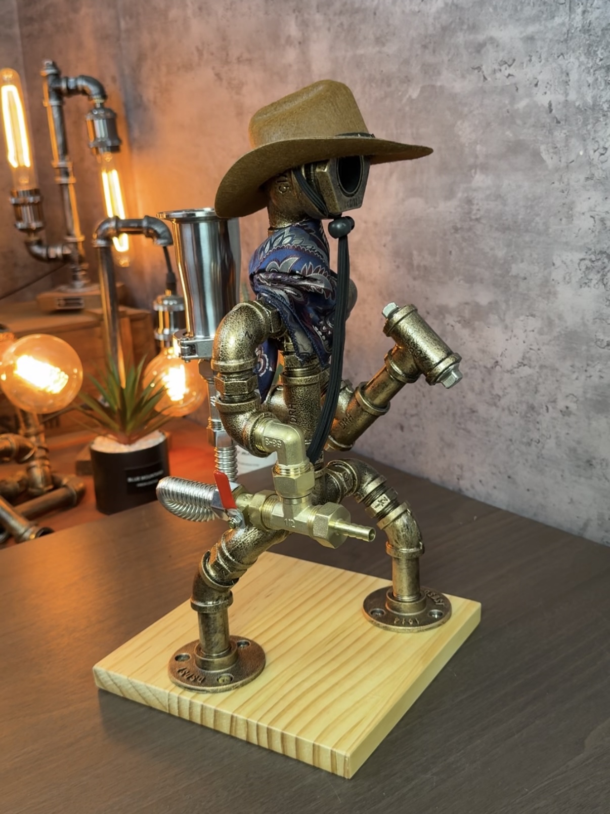 Unique Western Fireman Whiskey Decanter - Cowboy Hat, Hammer, Antique Copper - Image 2