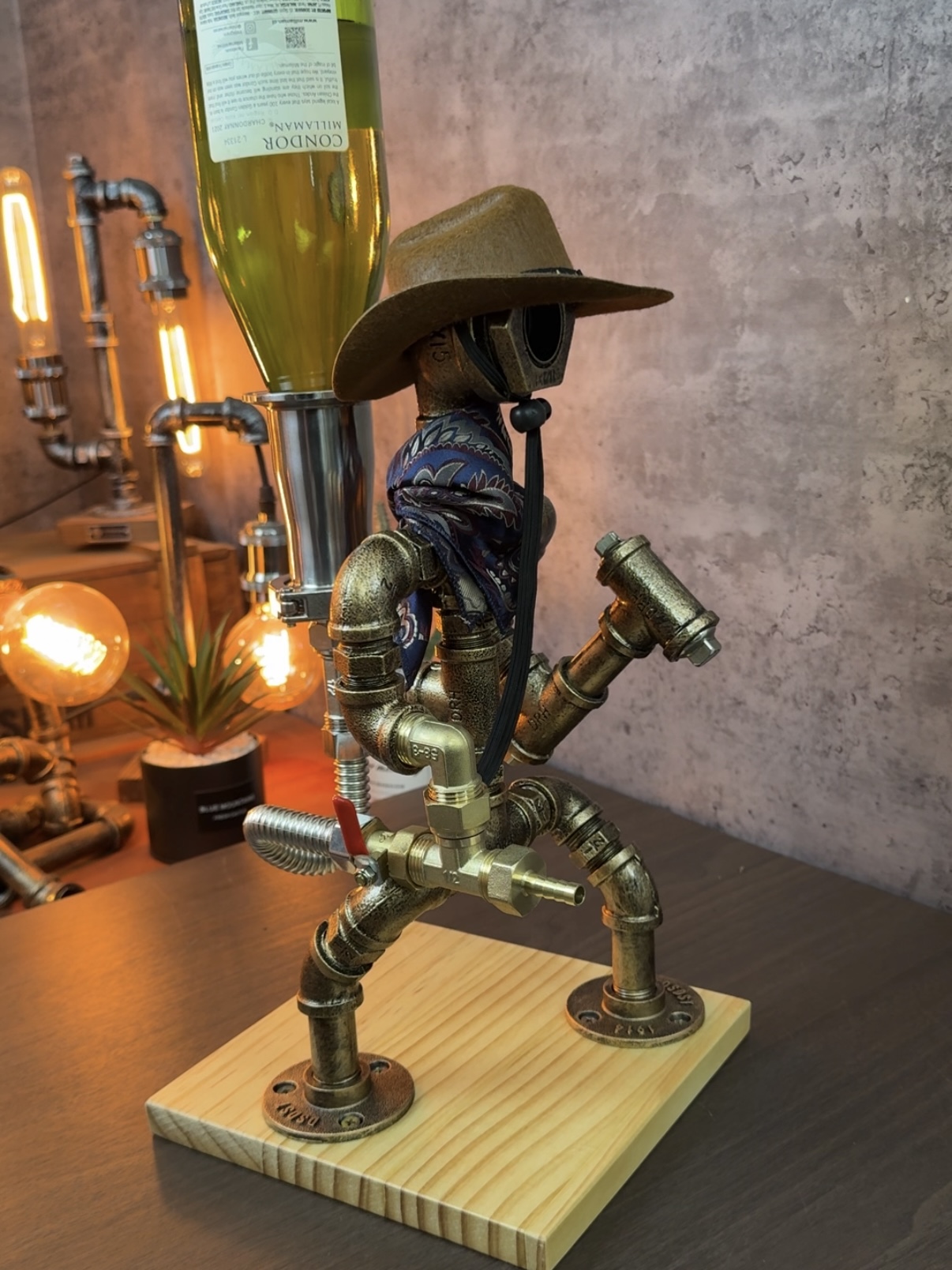 Unique Western Fireman Whiskey Decanter - Cowboy Hat, Hammer, Antique Copper - Image 3