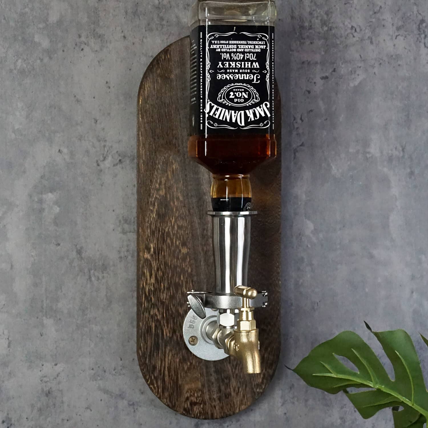Wall-Mounted Whiskey Dispenser - 304 Stainless Steel, Brass Faucet, Carbonized Wood Board - Image 2