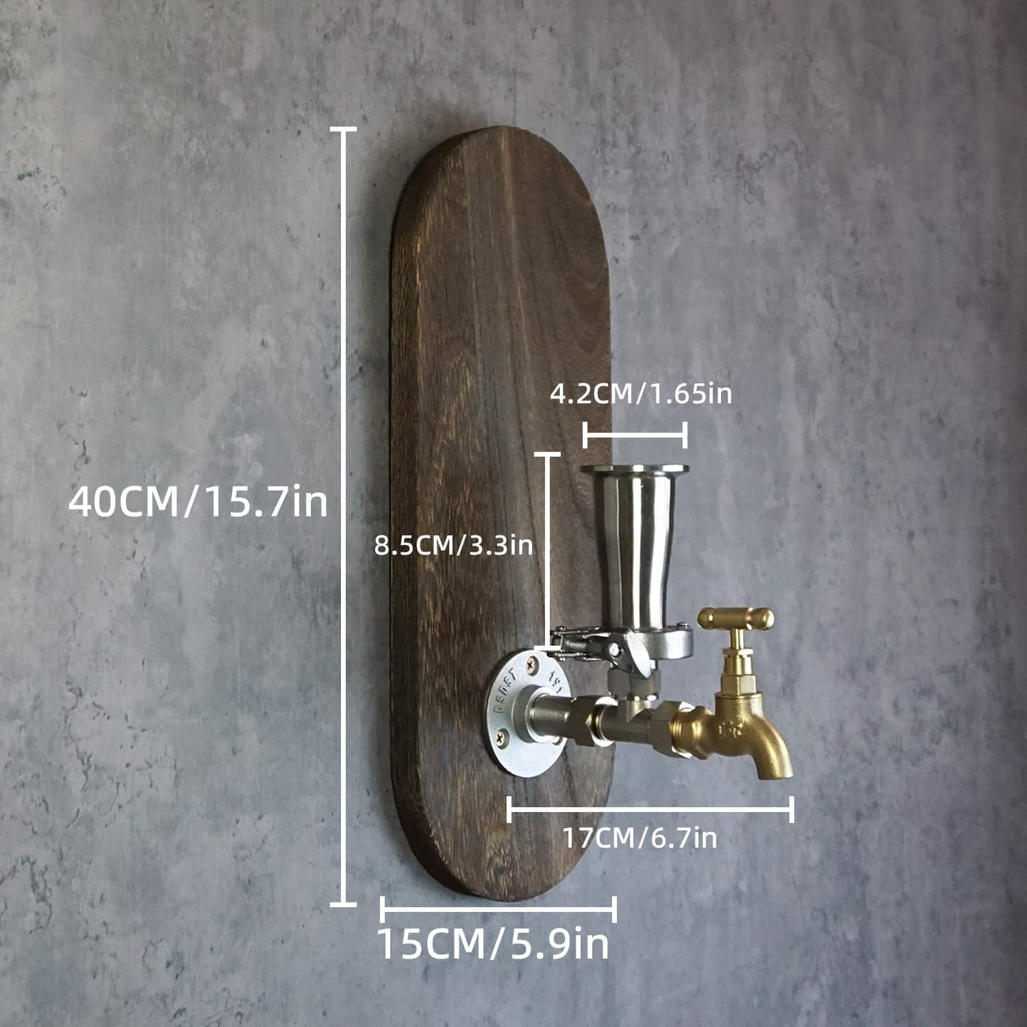 Wall-Mounted Whiskey Dispenser - 304 Stainless Steel, Brass Faucet, Carbonized Wood Board - Image 4