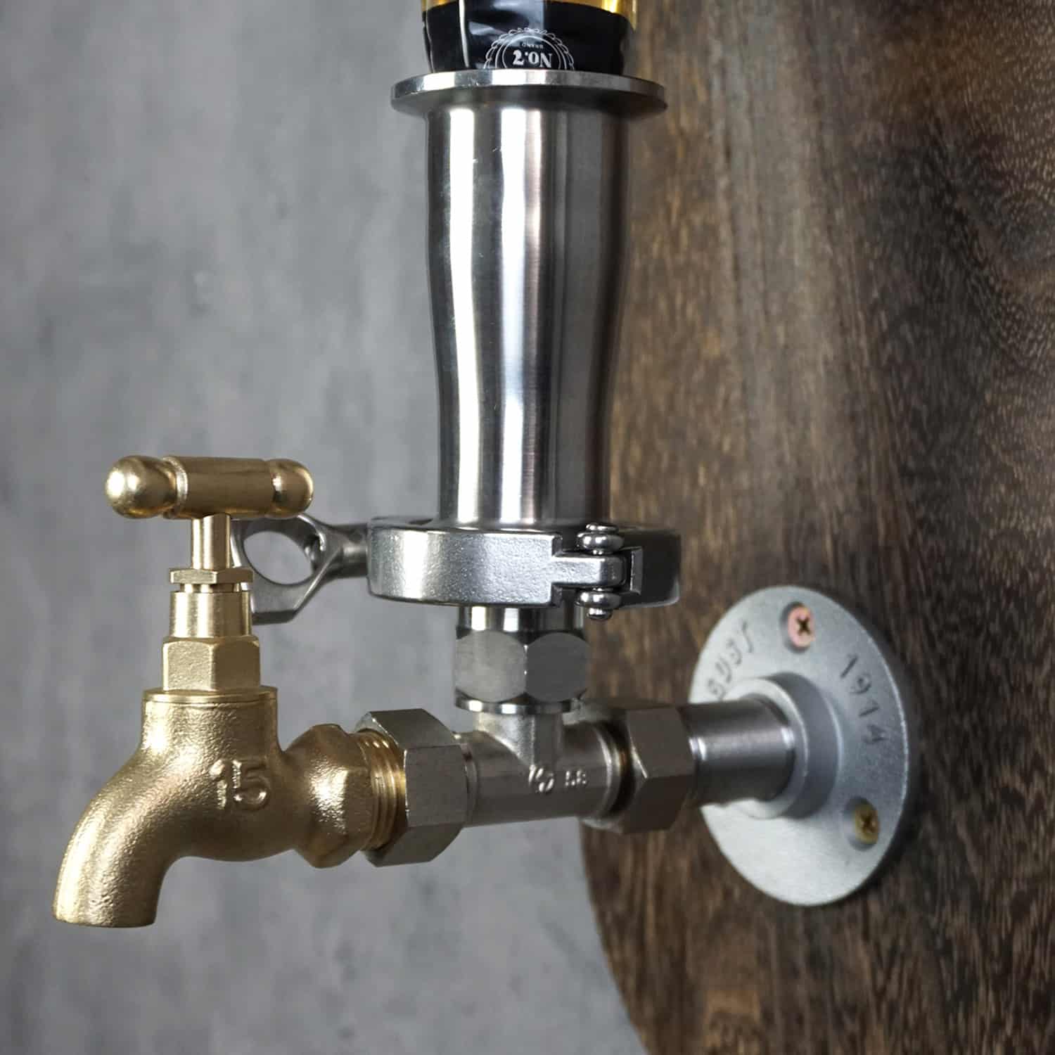 Wall-Mounted Whiskey Dispenser - 304 Stainless Steel, Brass Faucet, Carbonized Wood Board - Image 5