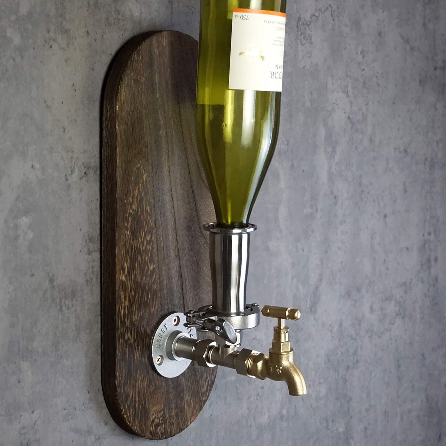 Wall-Mounted Whiskey Dispenser - 304 Stainless Steel, Brass Faucet, Carbonized Wood Board - Image 3