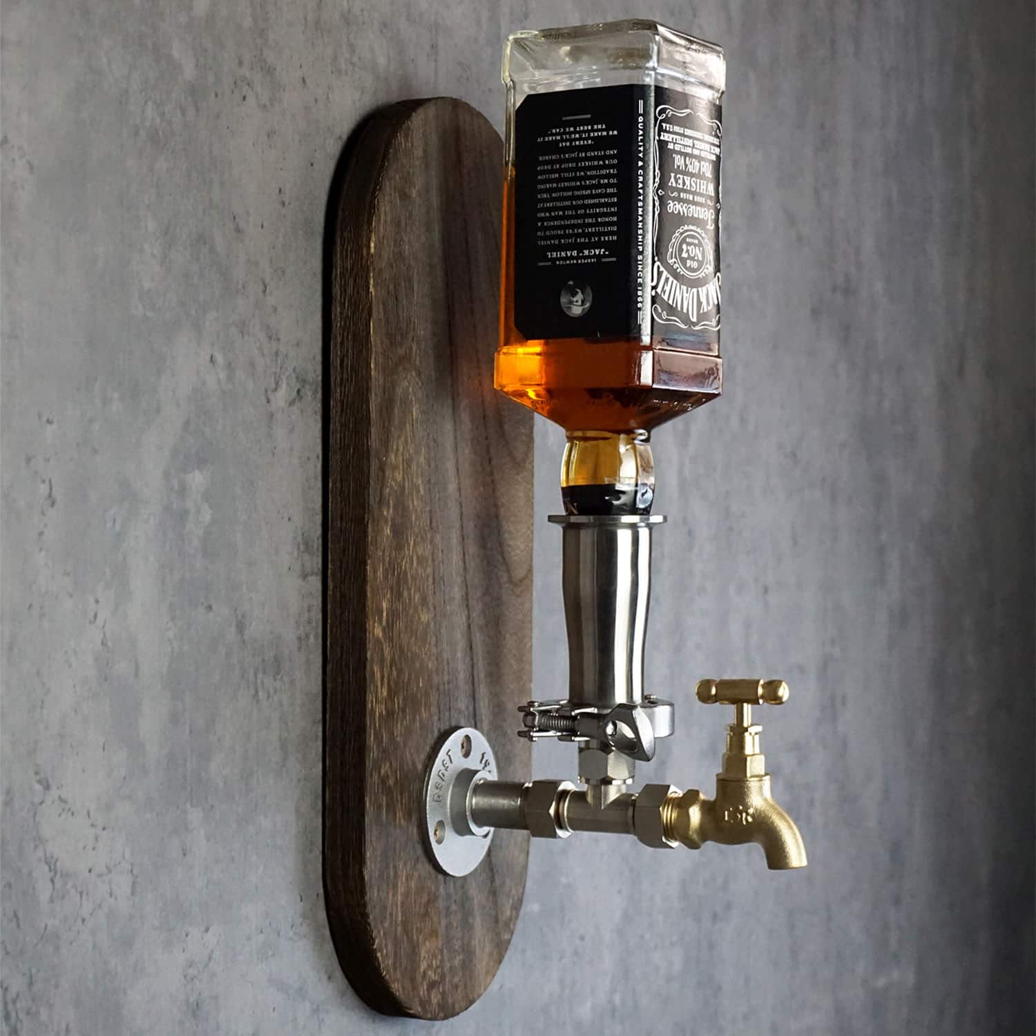 Wall-Mounted Whiskey Dispenser - 304 Stainless Steel, Brass Faucet, Carbonized Wood Board